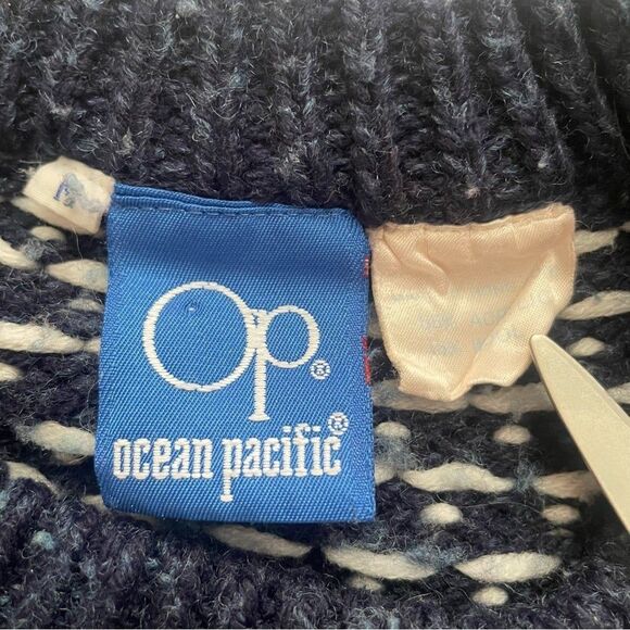 Vintage 80s OP Ocean Pacific Wool Blend Sweater Navy Blue - Picture 4 of 4